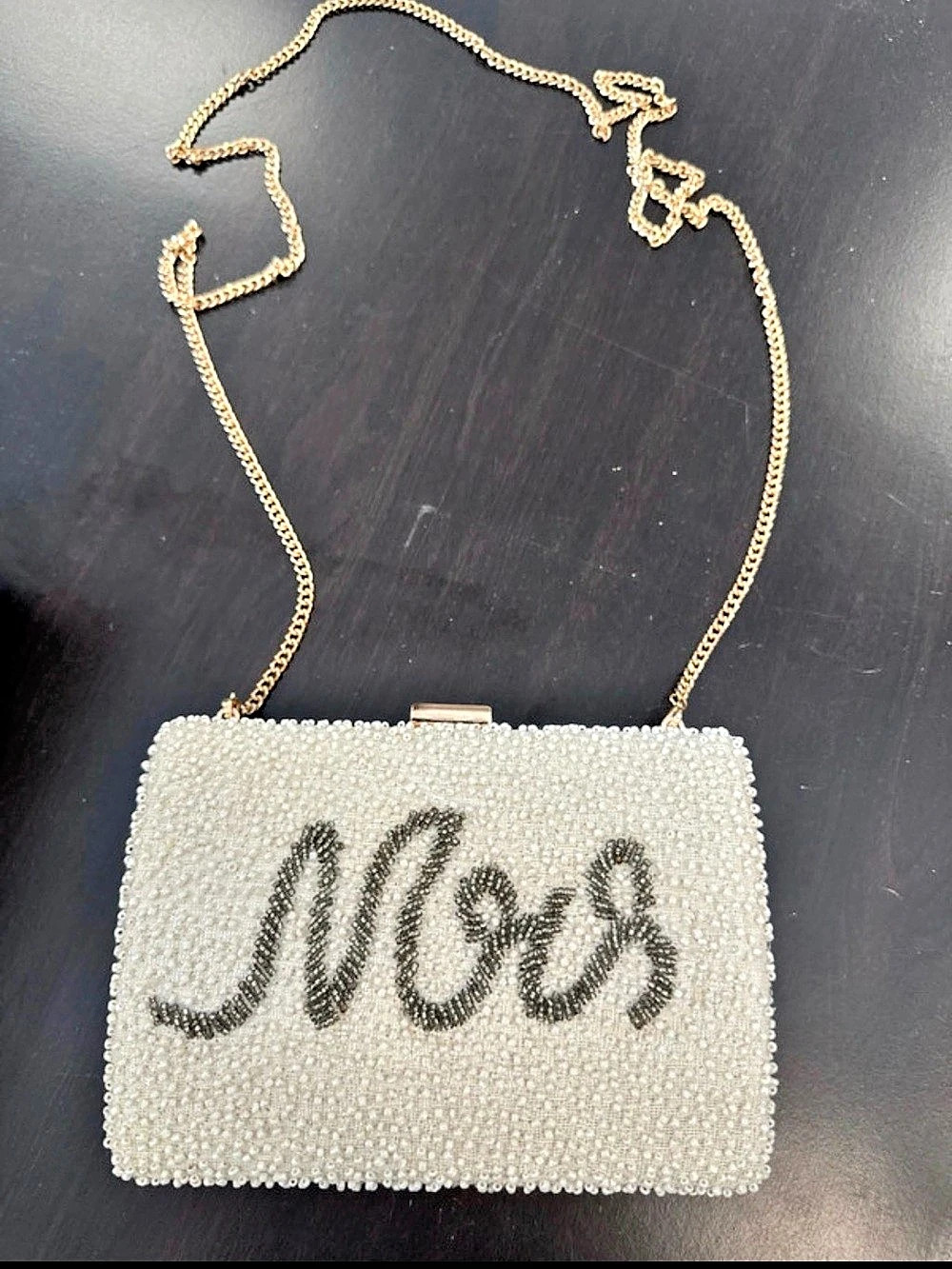 Antik Kraft Beaded Mrs Clutch White & Black